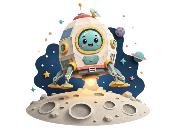 Módulo lunar infantil aterrizando en la luna